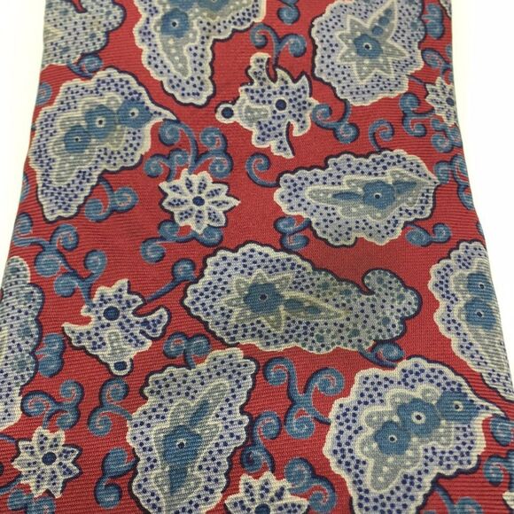 Vintage Yves Saint Laurent YSL Dark Red Blue and Gray Paisley Silk Tie - Picture 4 of 13